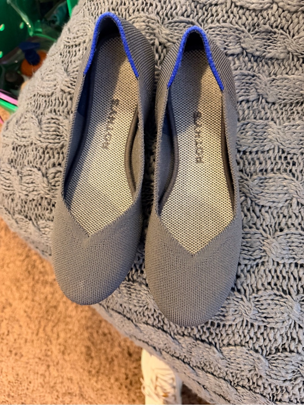 Rothy's Gray Knit Ballet Flats with Blue Trim